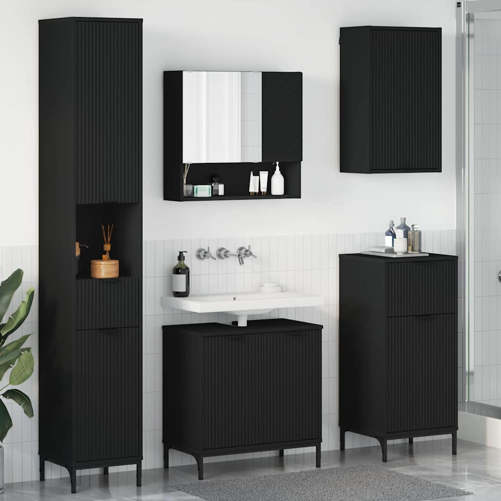 Badkamermeubelset met lade Zwart Engineered hout, Metaal
