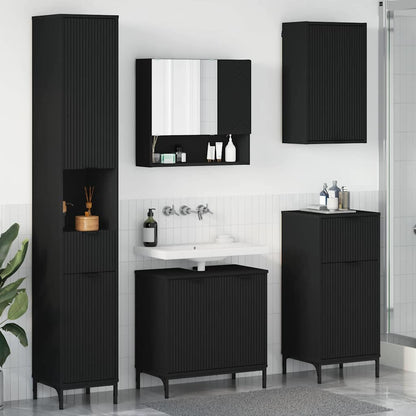 Badkamermeubelset met lade Zwart Engineered hout, Metaal