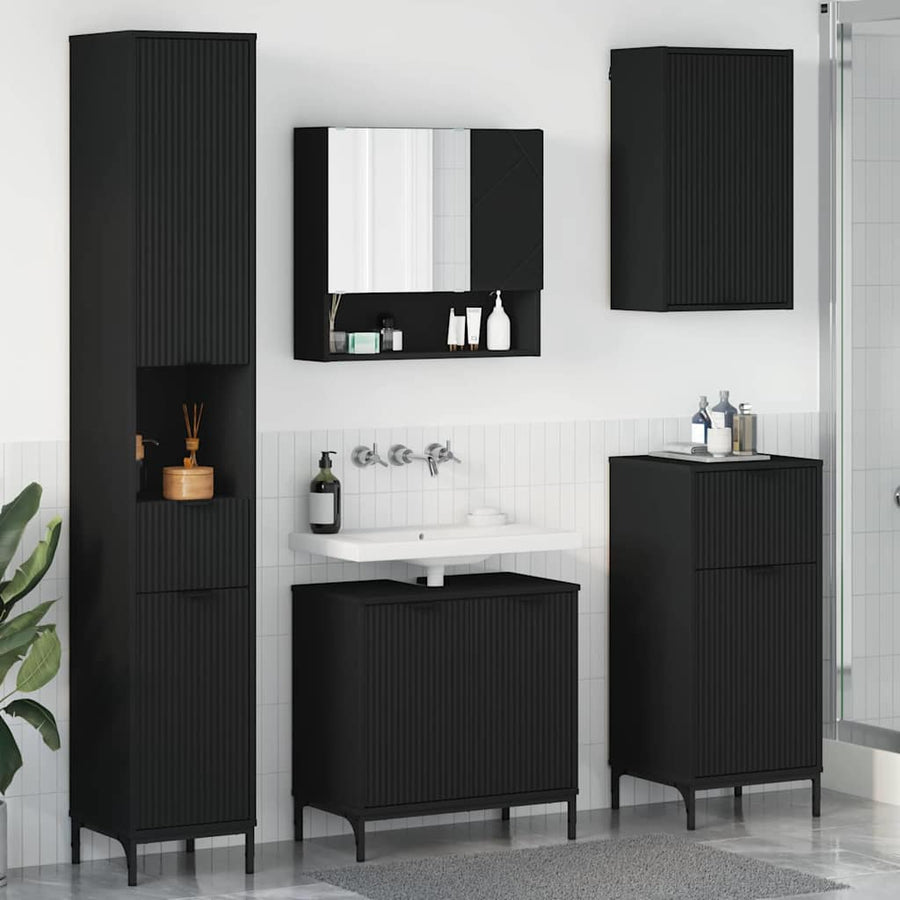 Badkamermeubelset met lade Zwart Engineered hout, Metaal
