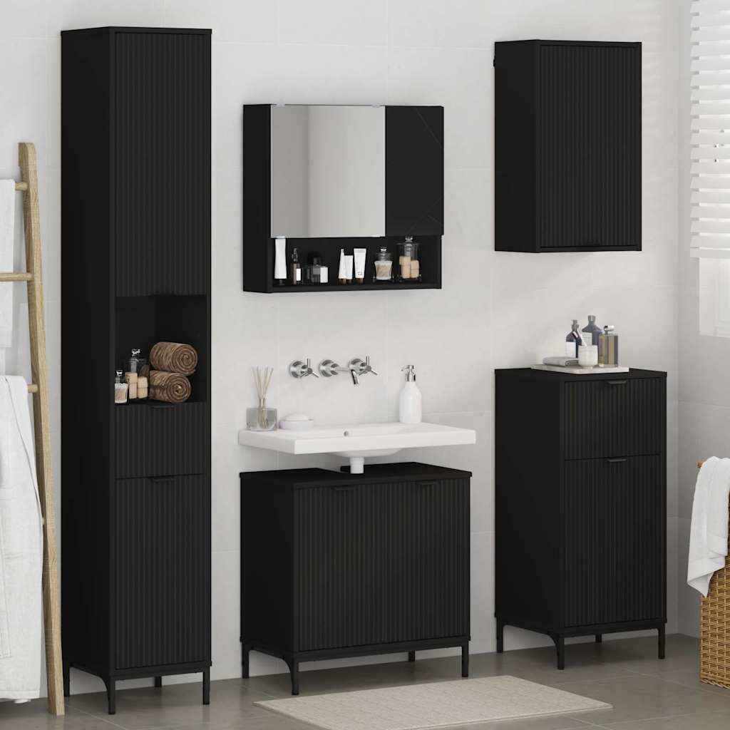 Badkamermeubelset met lade Zwart Engineered hout, Metaal