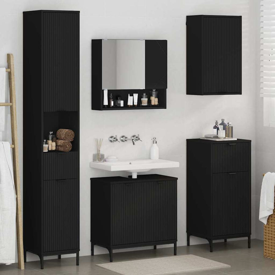 Badkamermeubelset met lade Zwart Engineered hout, Metaal