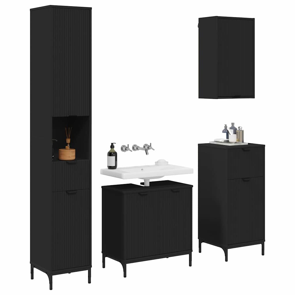 Badkamermeubelset met lade Zwart Engineered hout, Metaal