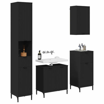 Badkamermeubelset met lade Zwart Engineered hout, Metaal