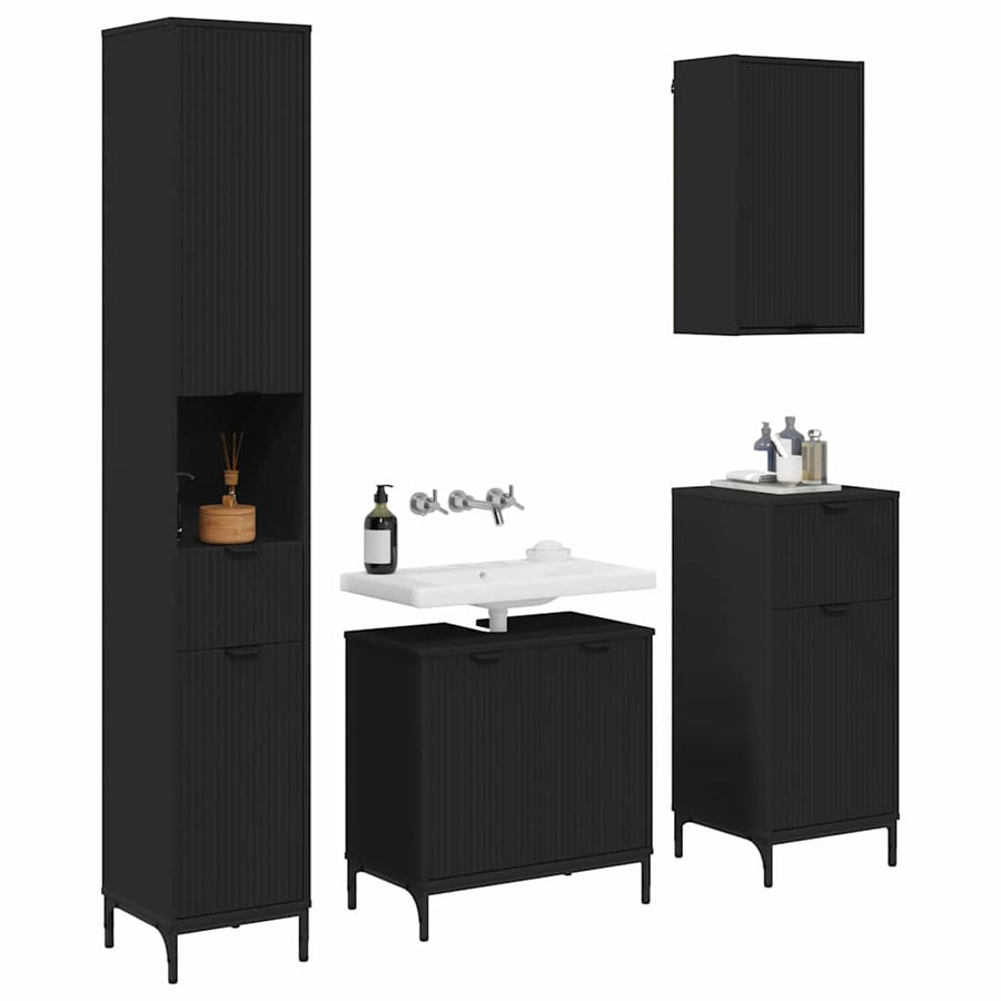 Badkamermeubelset met lade Zwart Engineered hout, Metaal