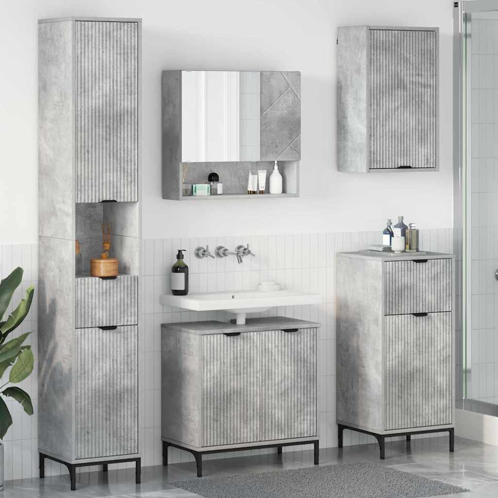 Badkamermeubelset met lade Beton Grijs Engineered hout, Metaal