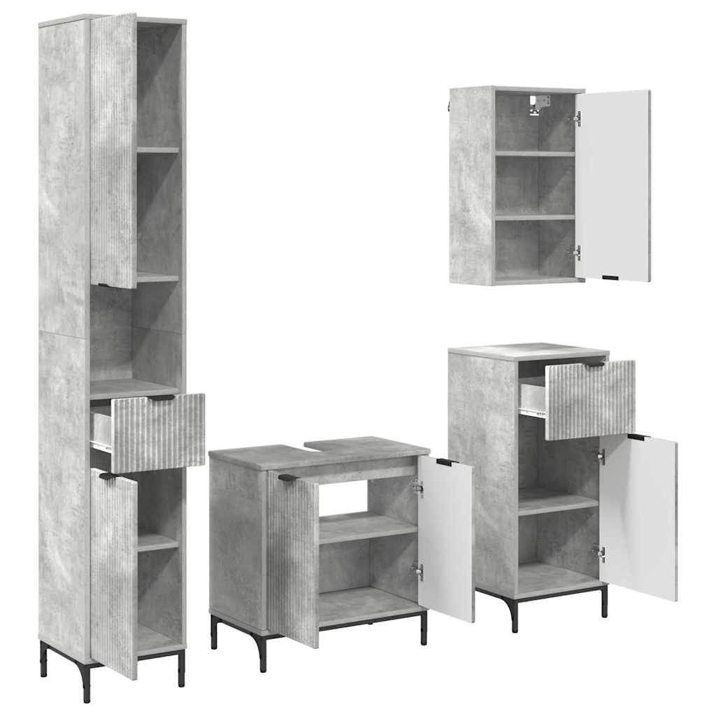 Badkamermeubelset met lade Beton Grijs Engineered hout, Metaal