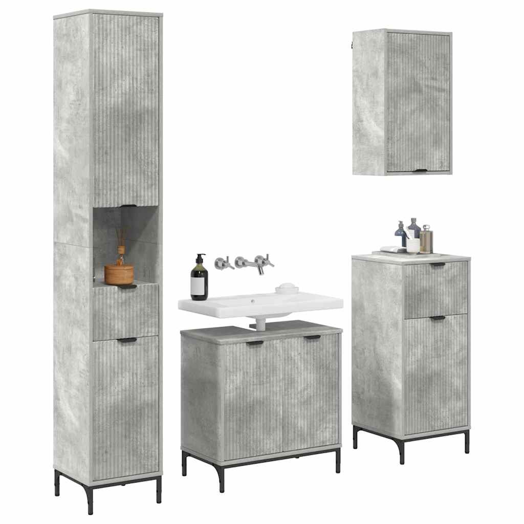 Badkamermeubelset met lade Beton Grijs Engineered hout, Metaal