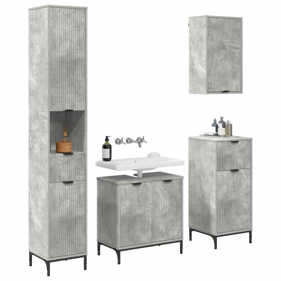 Badkamermeubelset met lade Beton Grijs Engineered hout, Metaal