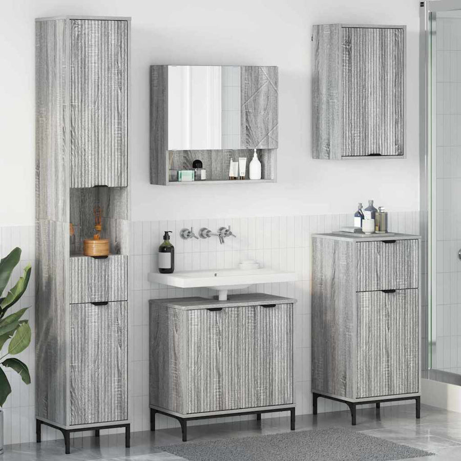 Badkamermeubelset met lade Grijs Sonoma Engineered hout, Metaal