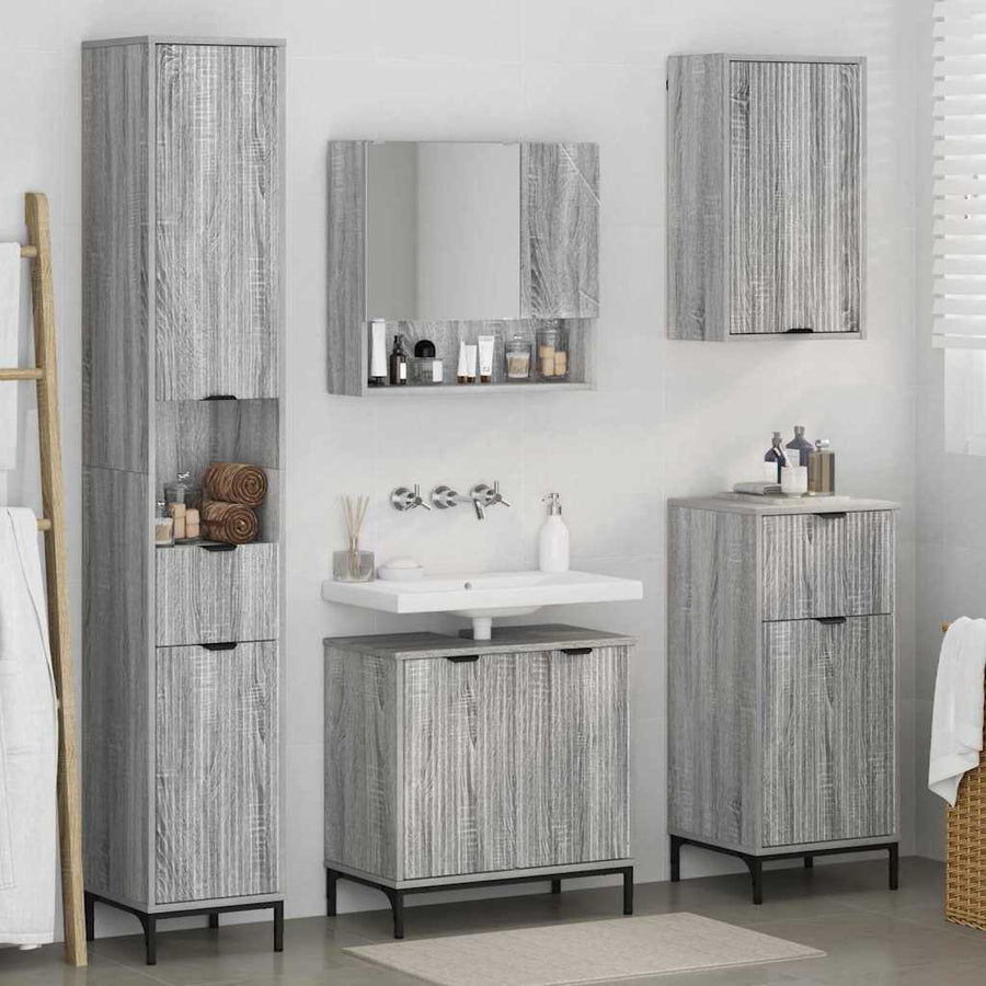 Badkamermeubelset met lade Grijs Sonoma Engineered hout, Metaal