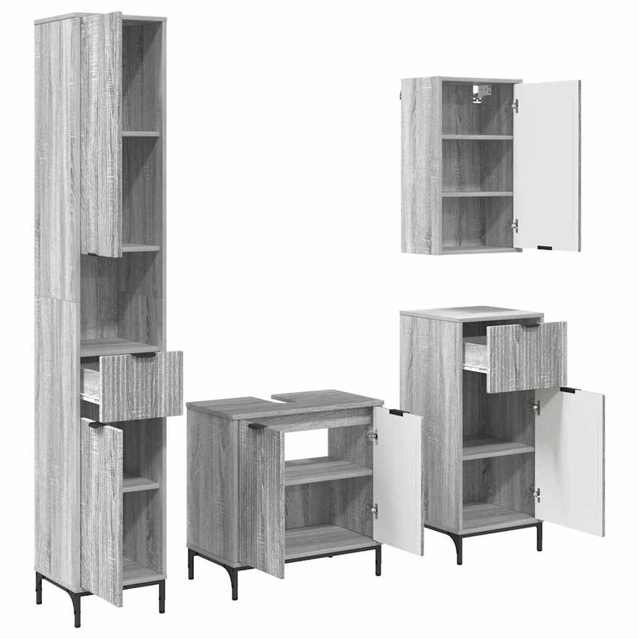 Badkamermeubelset met lade Grijs Sonoma Engineered hout, Metaal