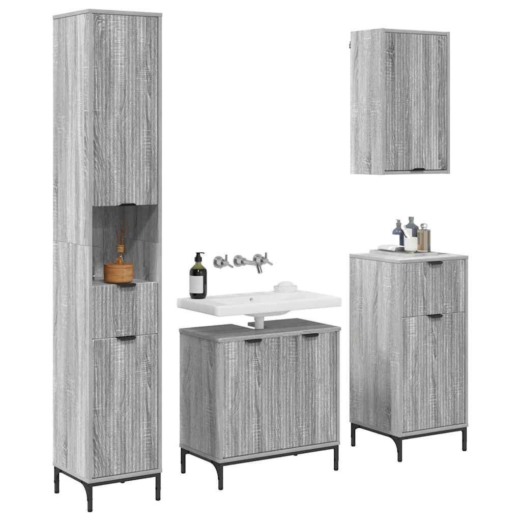 Badkamermeubelset met lade Grijs Sonoma Engineered hout, Metaal