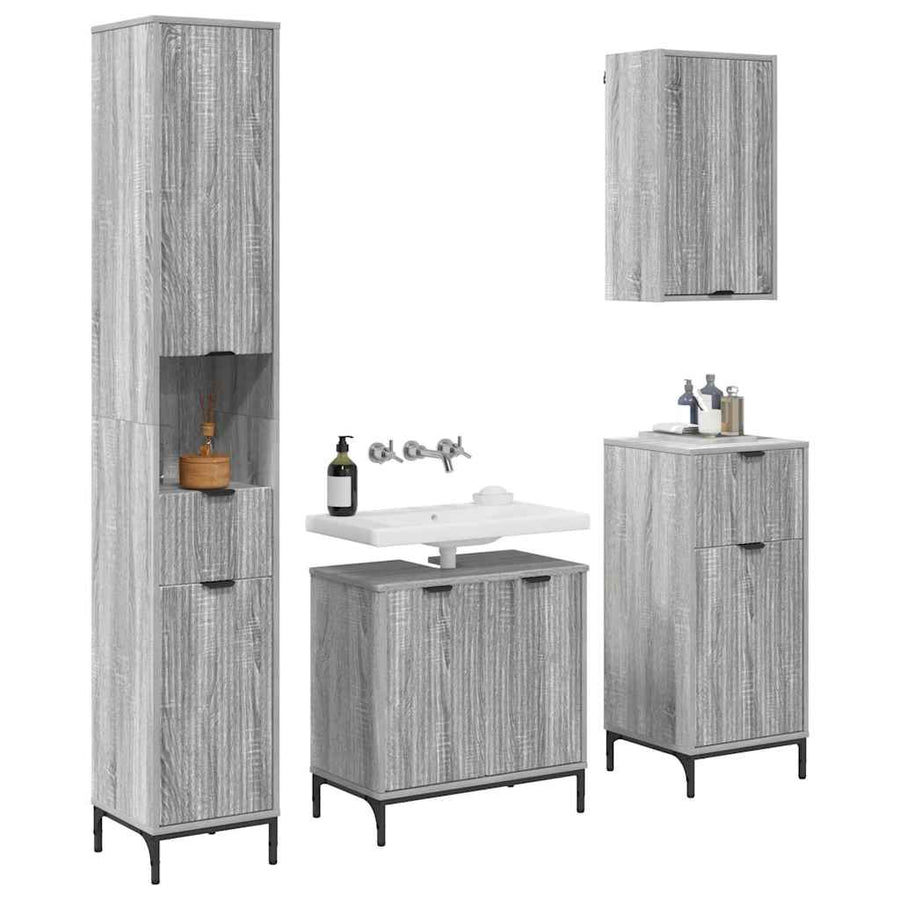 Badkamermeubelset met lade Grijs Sonoma Engineered hout, Metaal