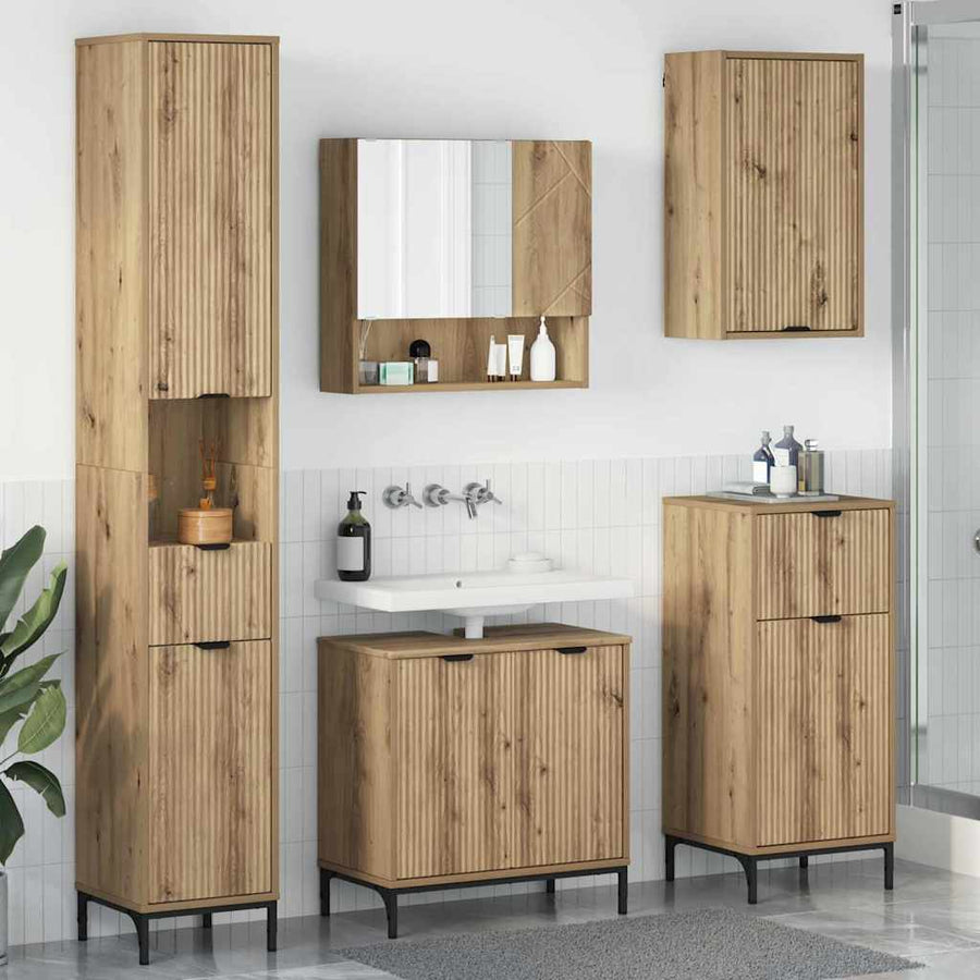 Badkamermeubelset 4 st Artisan Eiken Engineered hout, Metaal