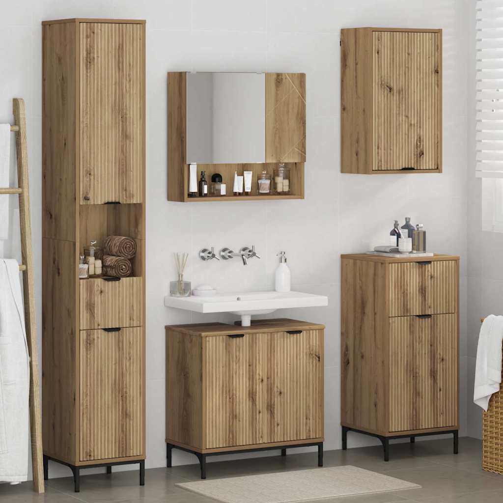 Badkamermeubelset 4 st Artisan Eiken Engineered hout, Metaal
