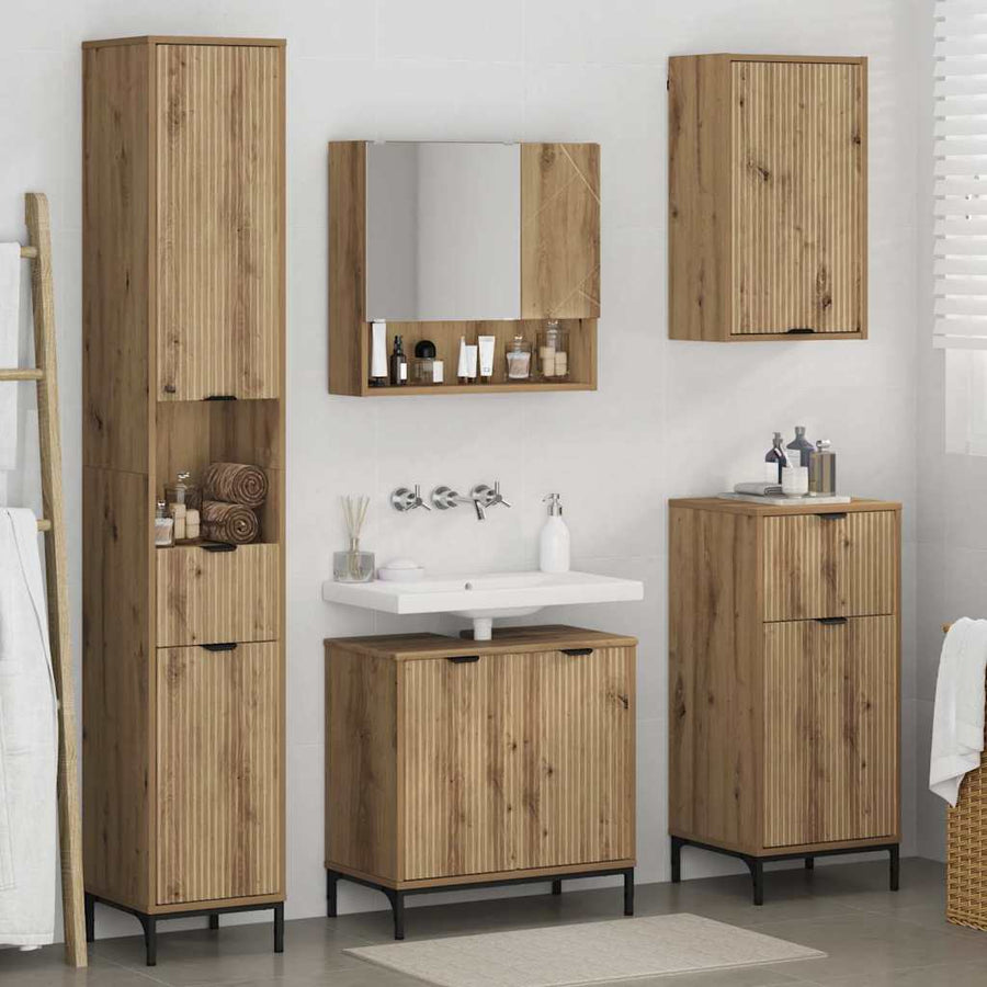 Badkamermeubelset 4 st Artisan Eiken Engineered hout, Metaal