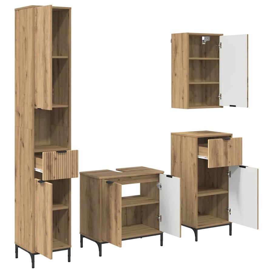 Badkamermeubelset 4 st Artisan Eiken Engineered hout, Metaal