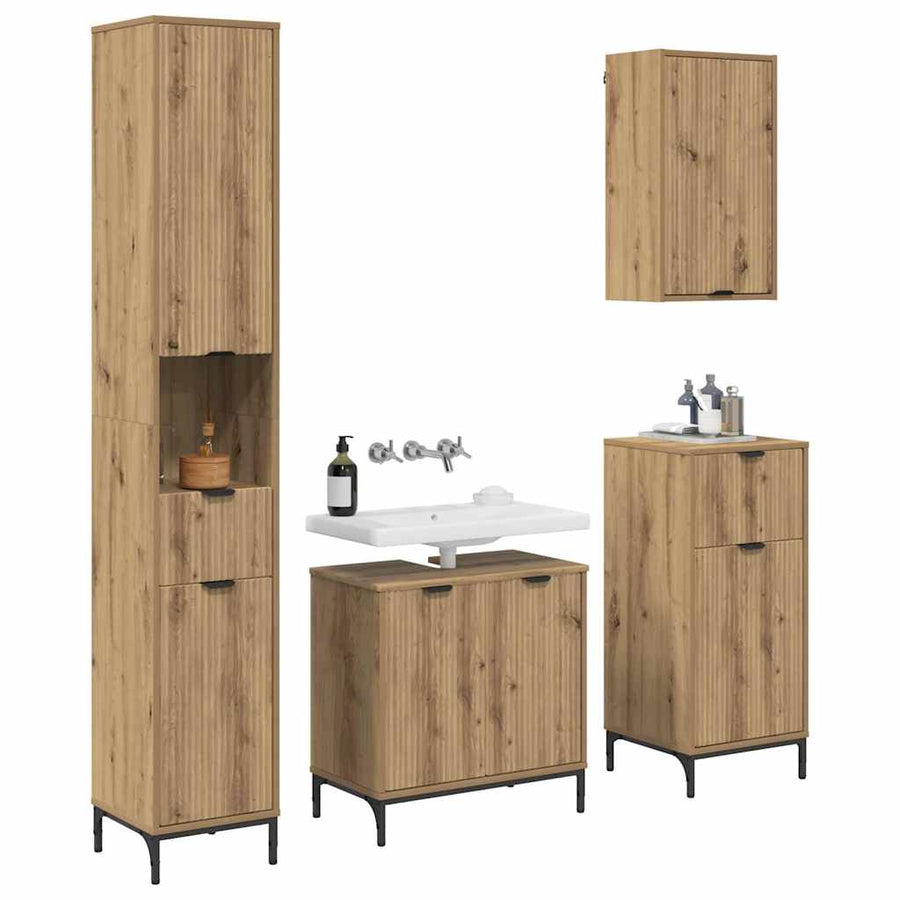 Badkamermeubelset 4 st Artisan Eiken Engineered hout, Metaal