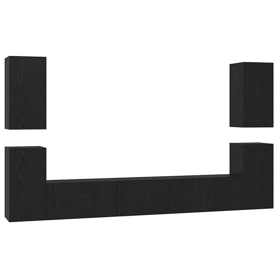 Tv-meubelset met plank Anders met opslag met de deur 7 pcs Zwart eiken Bewerkt hout