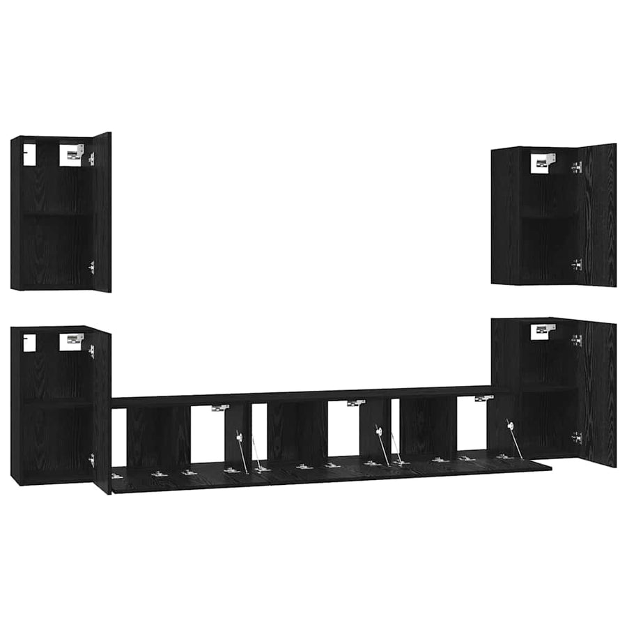 Tv-meubelset met plank Anders met opslag met de deur 7 pcs Zwart eiken Bewerkt hout