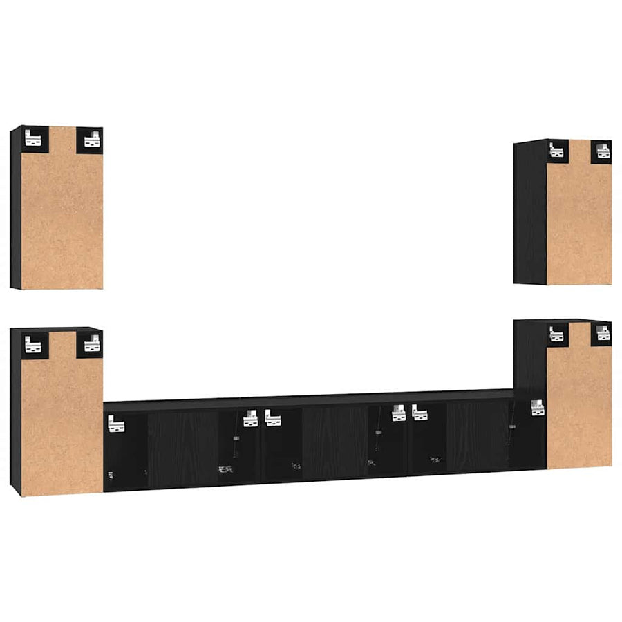 Tv-meubelset met plank Anders met opslag met de deur 7 pcs Zwart eiken Bewerkt hout