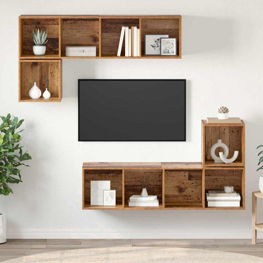 Tv-meubelset Wandgemonteerd 4 pcs Oud Hout Bewerkt hout