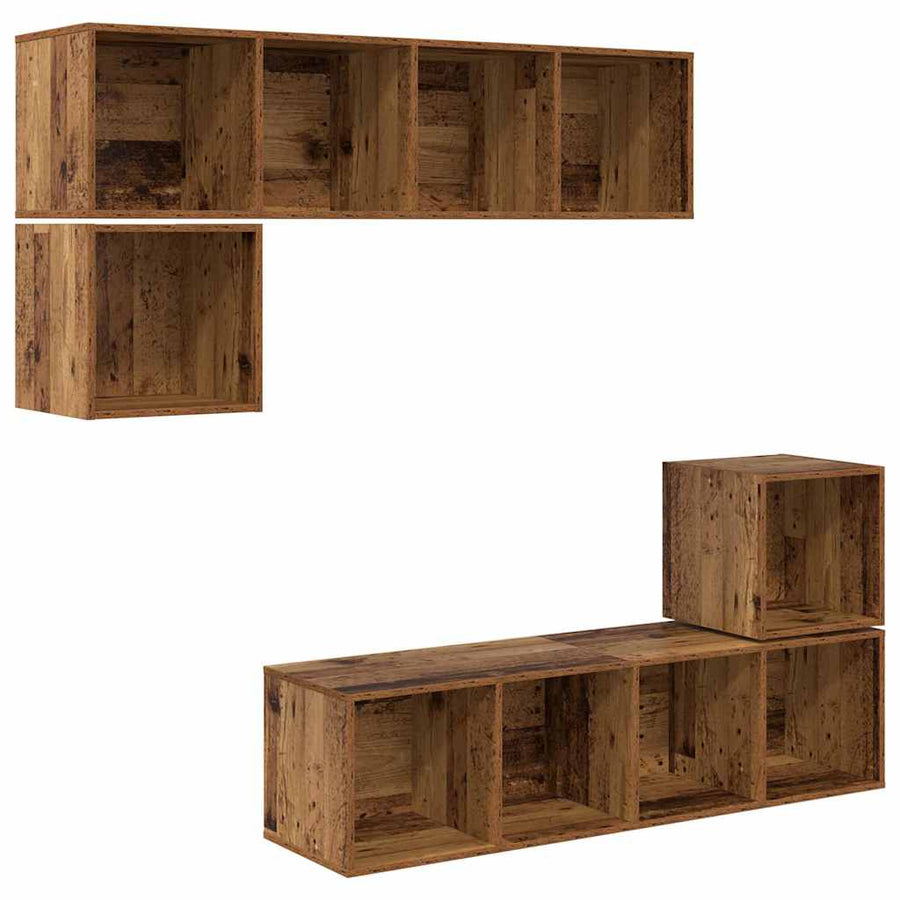 Tv-meubelset Wandgemonteerd 4 pcs Oud Hout Bewerkt hout