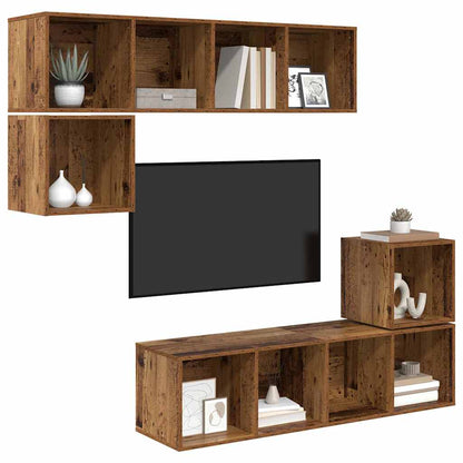 Tv-meubelset Wandgemonteerd 4 pcs Oud Hout Bewerkt hout