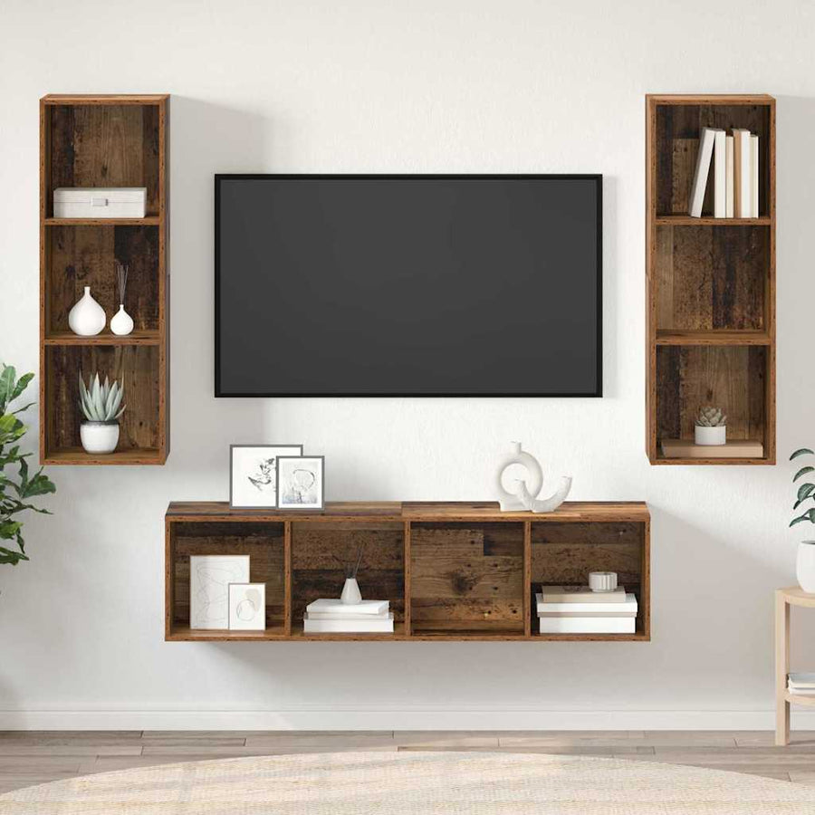 TV-kast set 3 pcs Oud hout 37 x 37 x 142.5 cm Bewerkt hout