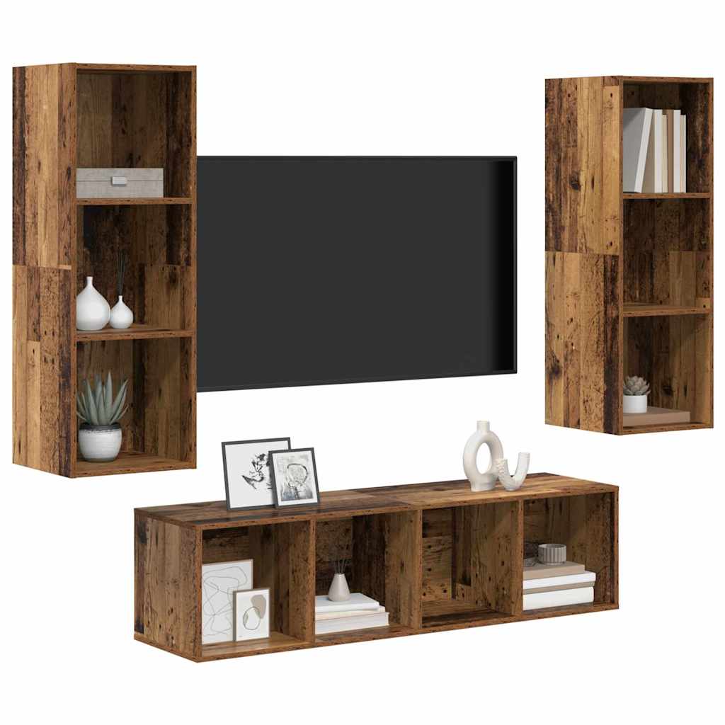 TV-kast set 3 pcs Oud hout 37 x 37 x 142.5 cm Bewerkt hout