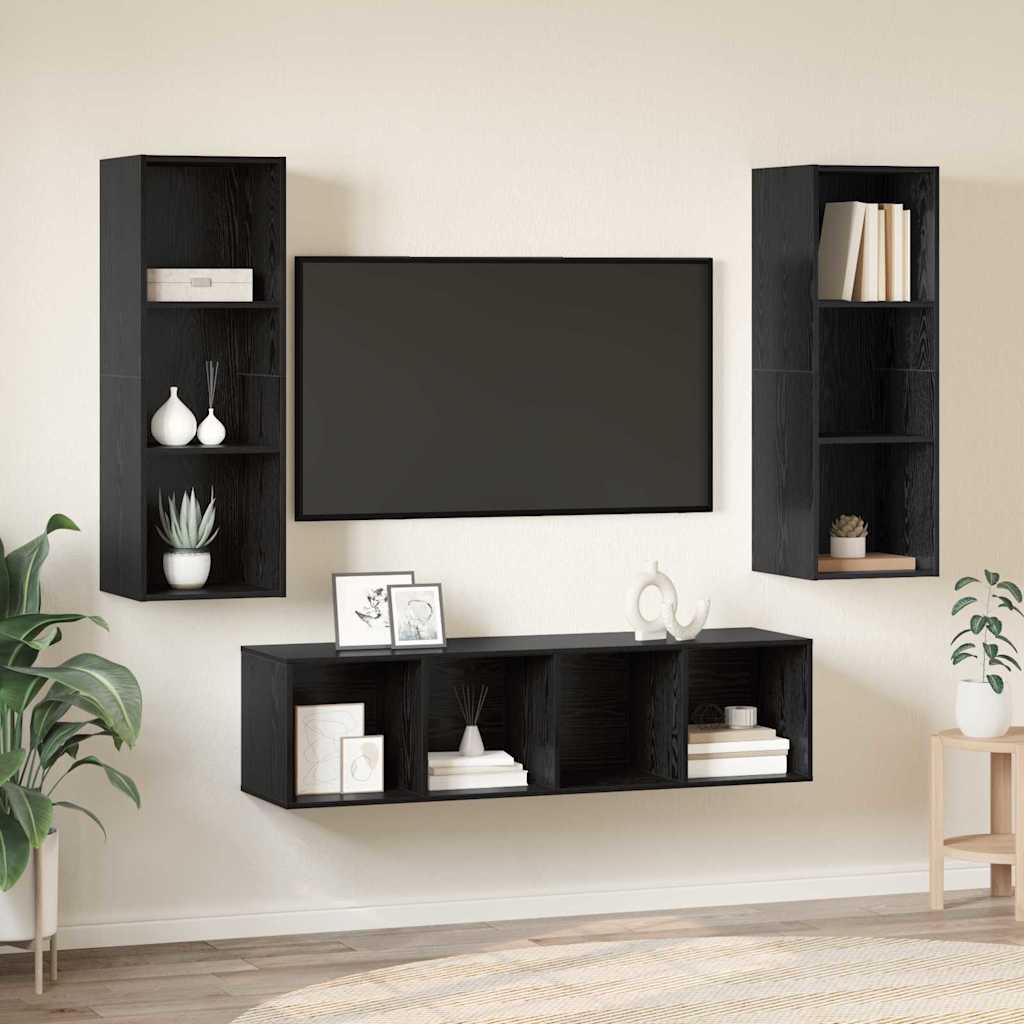 TV-kast set 3 pcs Zwart eiken 37 x 37 x 142.5 cm Bewerkt hout