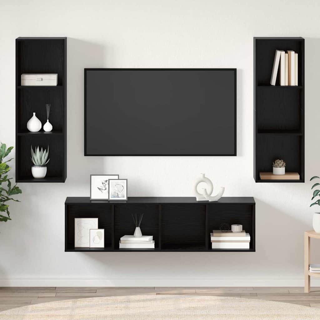 TV-kast set 3 pcs Zwart eiken 37 x 37 x 142.5 cm Bewerkt hout