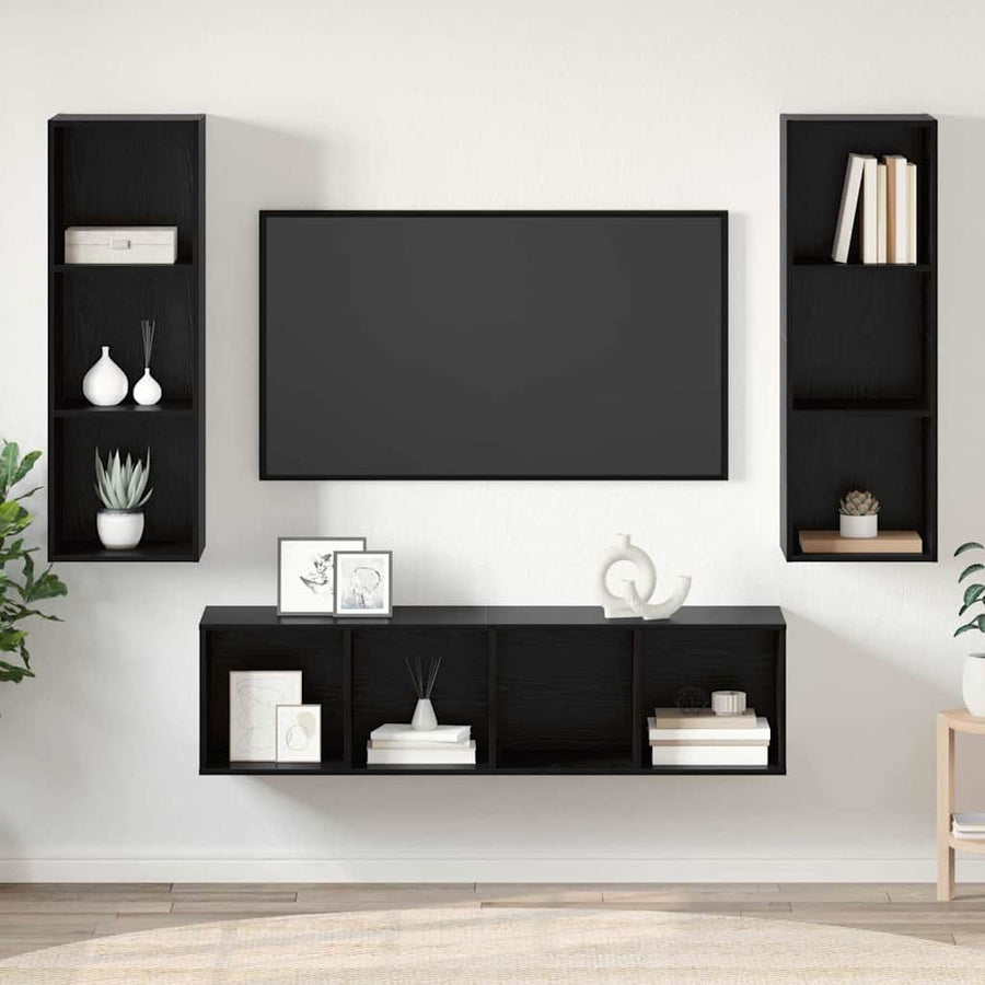TV-kast set 3 pcs Zwart eiken 37 x 37 x 142.5 cm Bewerkt hout