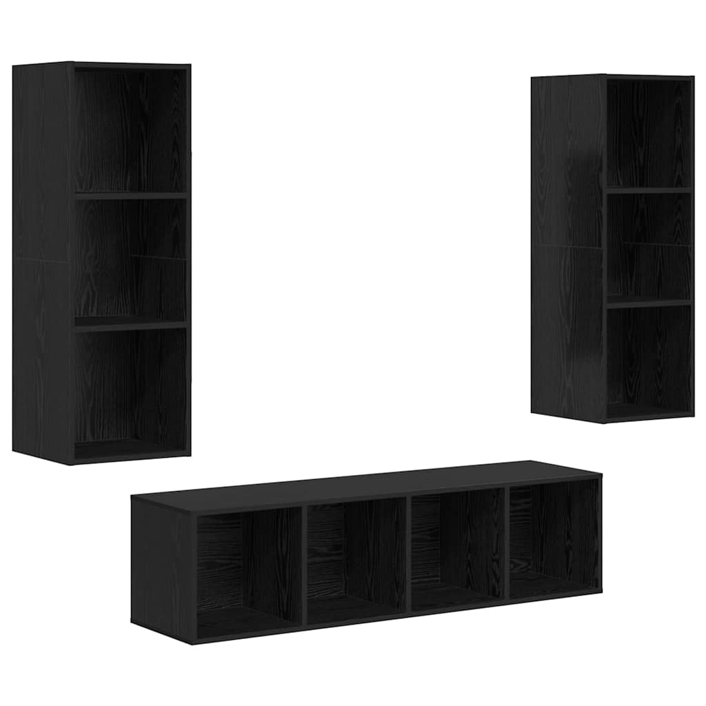 TV-kast set 3 pcs Zwart eiken 37 x 37 x 142.5 cm Bewerkt hout