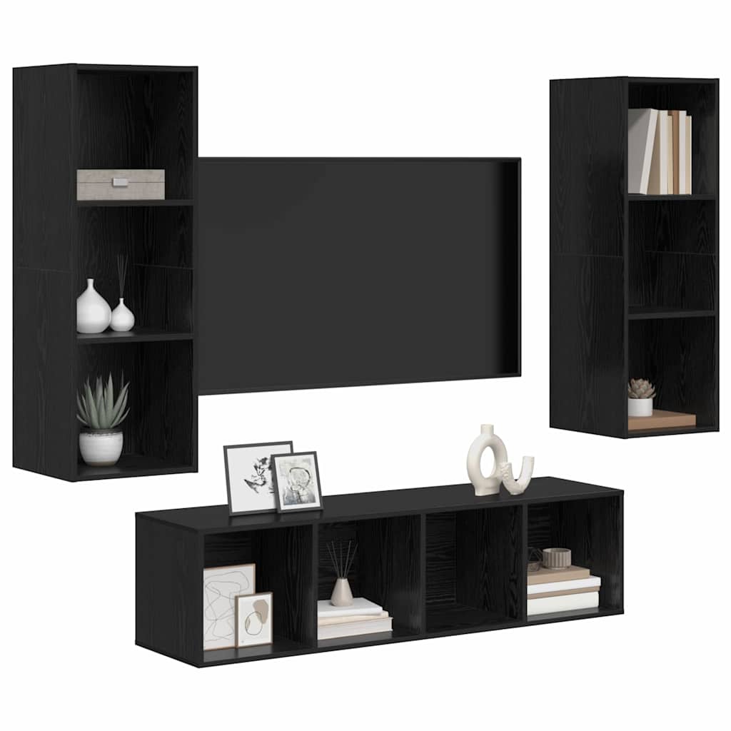 TV-kast set 3 pcs Zwart eiken 37 x 37 x 142.5 cm Bewerkt hout