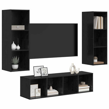TV-kast set 3 pcs Zwart eiken 37 x 37 x 142.5 cm Bewerkt hout