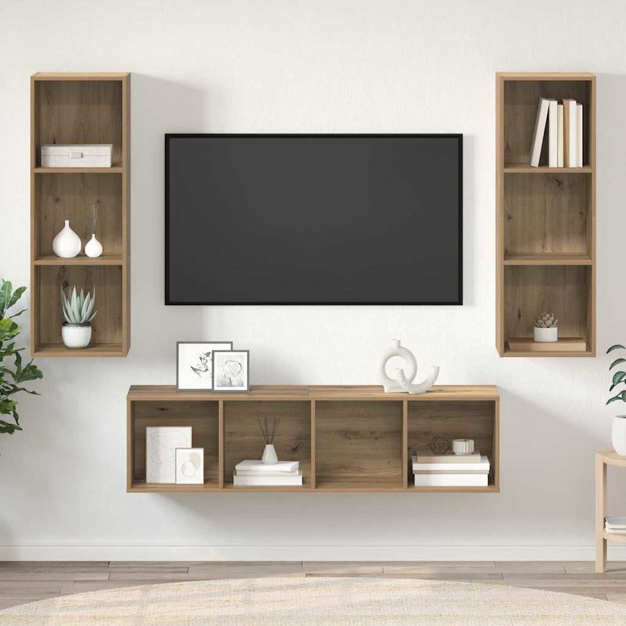 TV-kast set 3 pcs artisanaal eikenkleurig 37 x 37 x 142.5 cm
