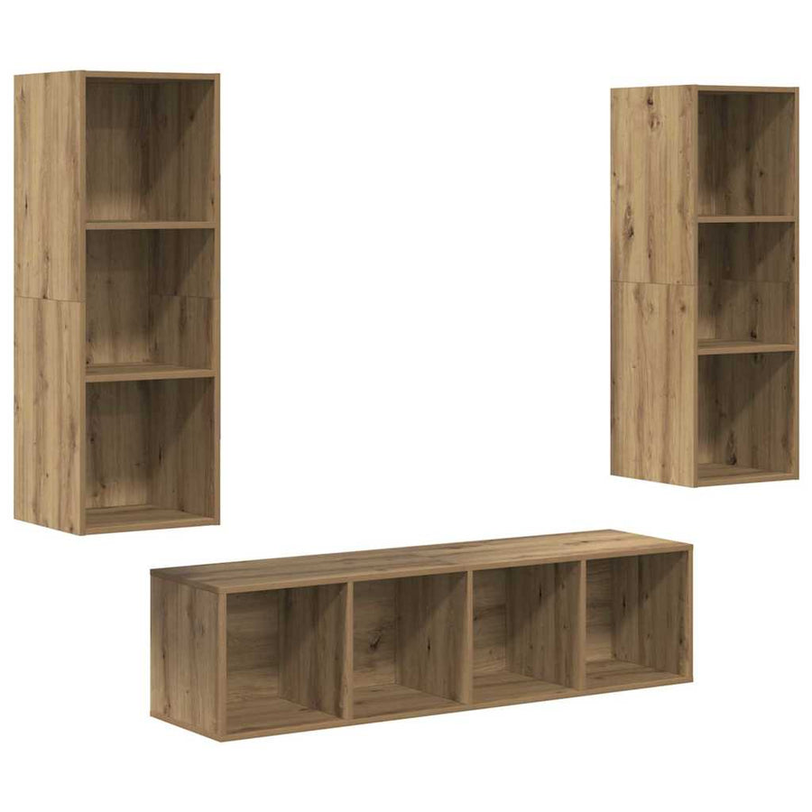 TV-kast set 3 pcs artisanaal eikenkleurig 37 x 37 x 142.5 cm