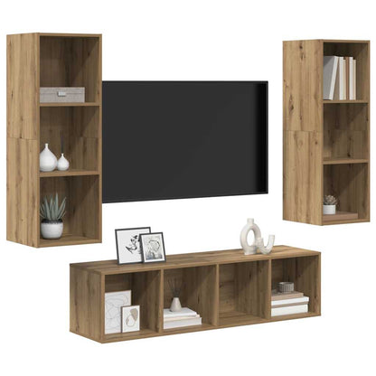 TV-kast set 3 pcs artisanaal eikenkleurig 37 x 37 x 142.5 cm
