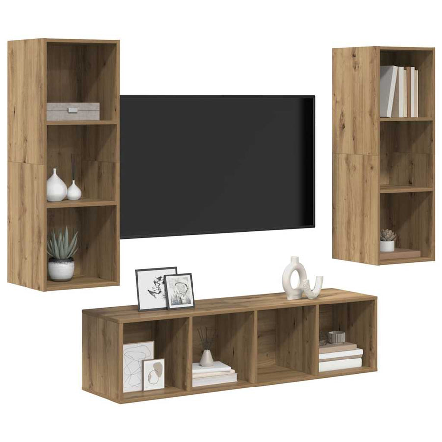 TV-kast set 3 pcs artisanaal eikenkleurig 37 x 37 x 142.5 cm