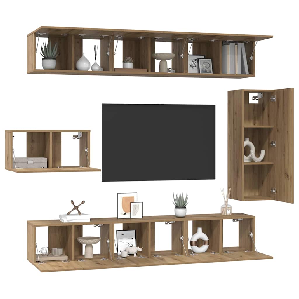 Tv-meubelset 8 pcs artisanaal eikenkleurig 30.5 x 30 x 90 cm