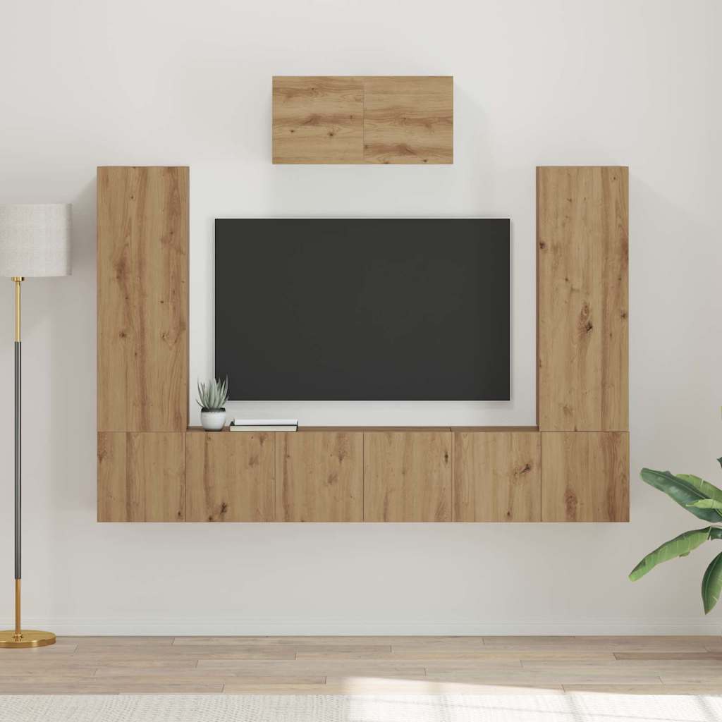 Tv-Meubelset Wandgemonteerd 7 Pcs Artisan Eiken Bewerkt Hout 60 cm