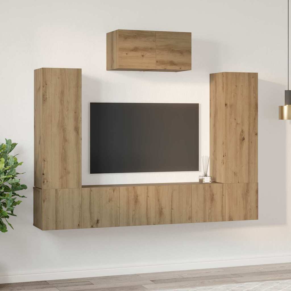 Tv-Meubelset Wandgemonteerd 7 Pcs Artisan Eiken Bewerkt Hout 60 cm