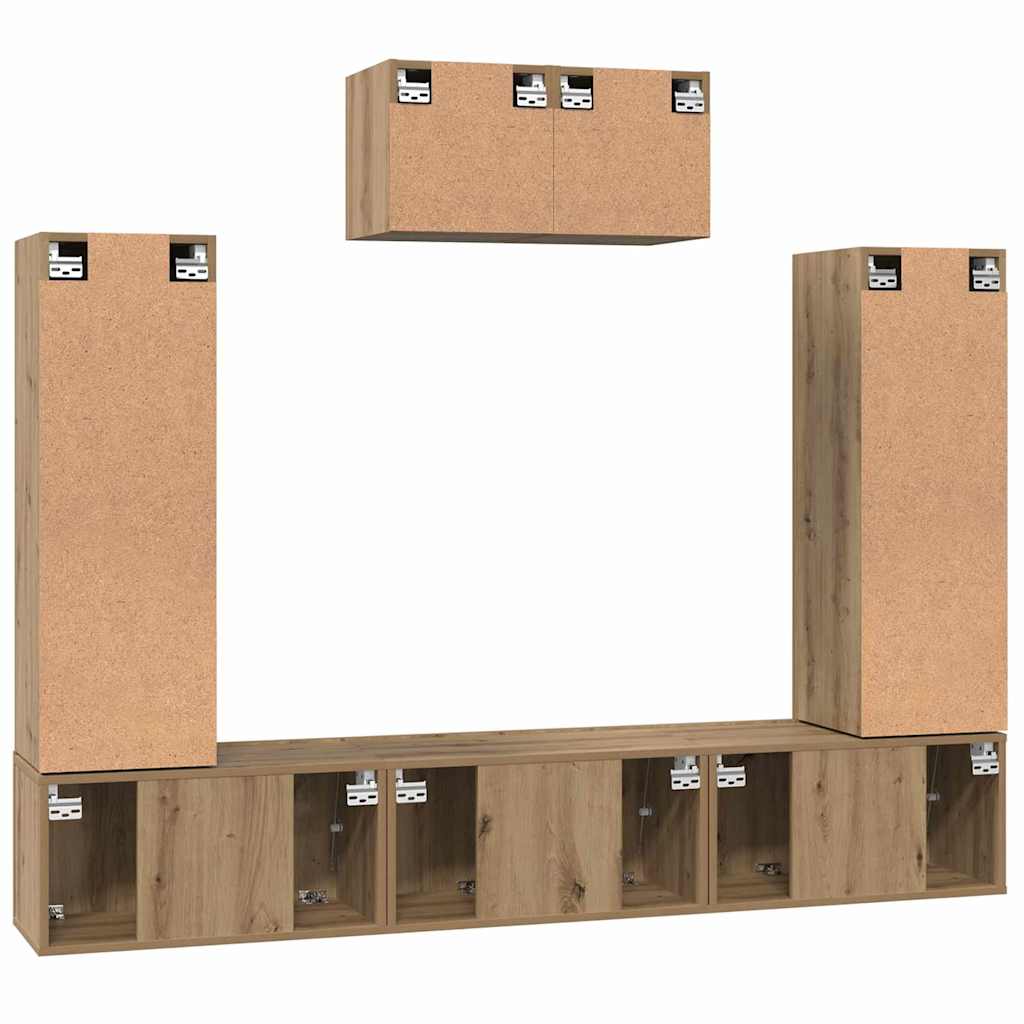 Tv-Meubelset Wandgemonteerd 7 Pcs Artisan Eiken Bewerkt Hout 60 cm