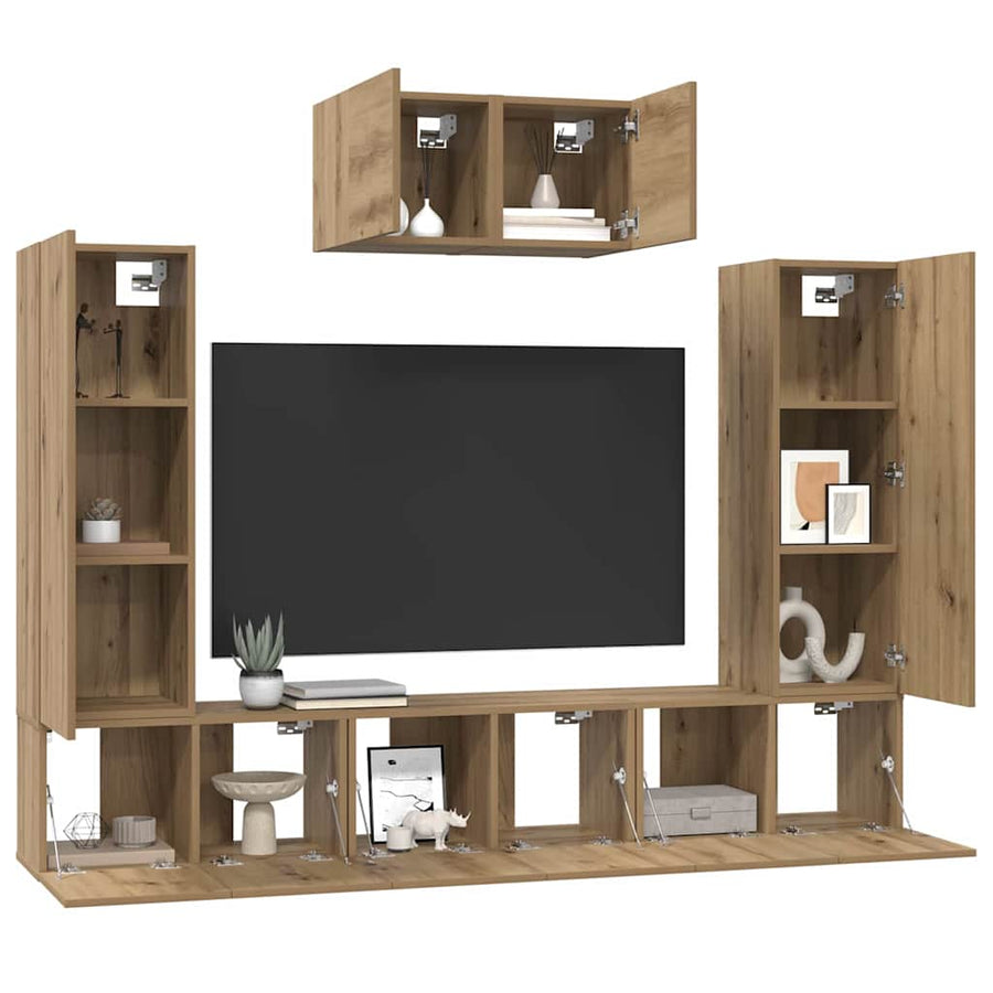 Tv-Meubelset Wandgemonteerd 7 Pcs Artisan Eiken Bewerkt Hout 60 cm