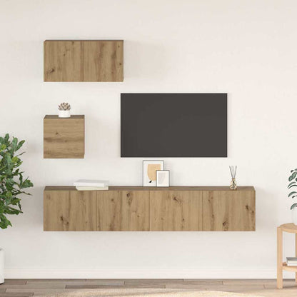 Tv-meubelset met plank Wandgemonteerd met opslag met de deur 4 pcs artisanaal eikenkleurig