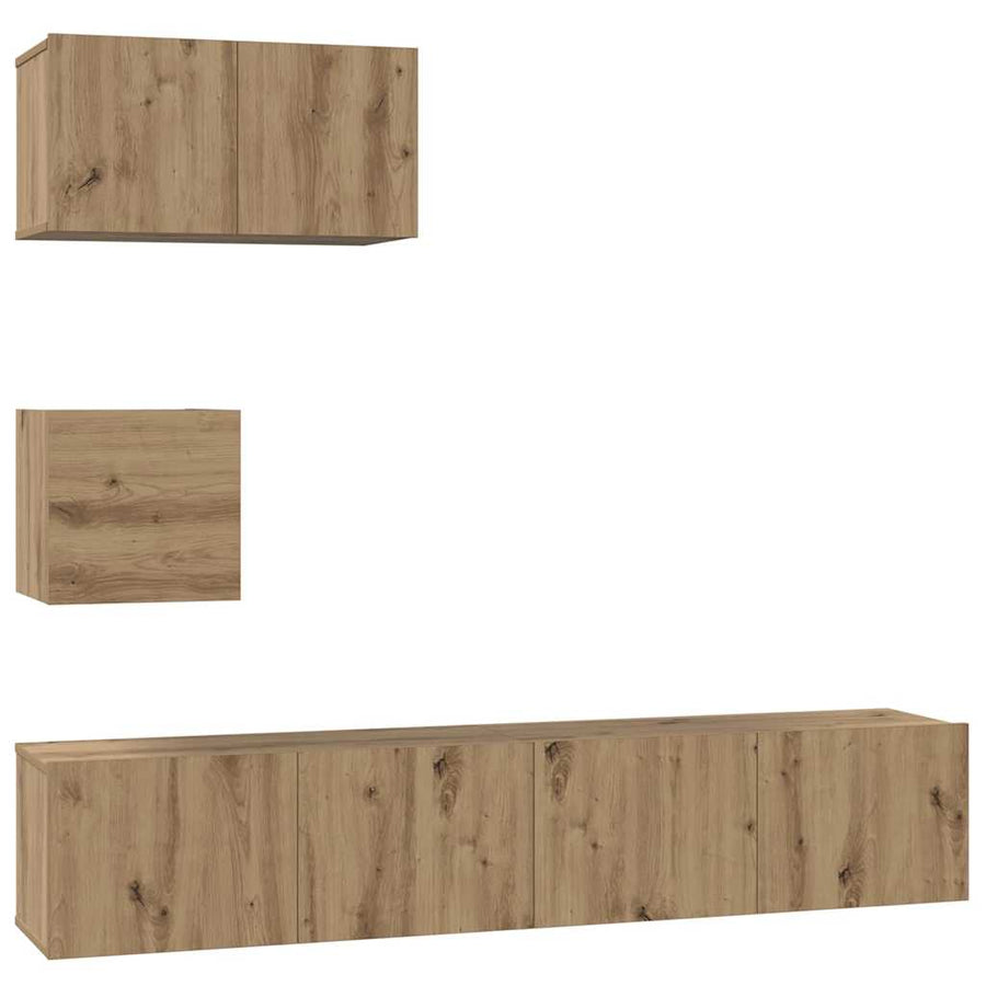 Tv-meubelset met plank Wandgemonteerd met opslag met de deur 4 pcs artisanaal eikenkleurig