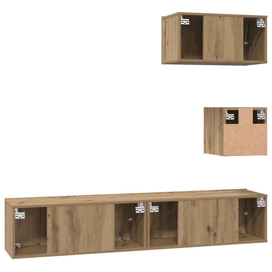 Tv-meubelset met plank Wandgemonteerd met opslag met de deur 4 pcs artisanaal eikenkleurig