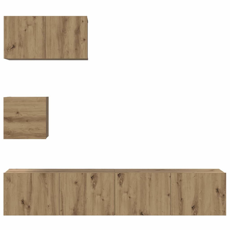 Tv-meubelset met plank Wandgemonteerd met opslag met de deur 4 pcs artisanaal eikenkleurig