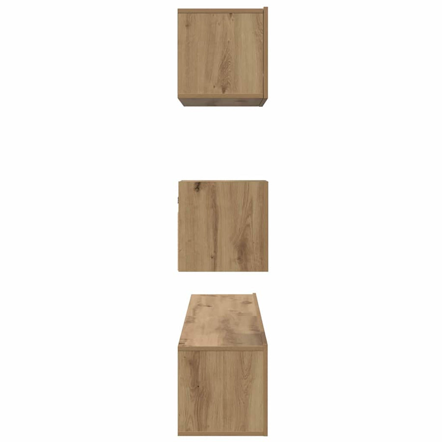 Tv-meubelset met plank Wandgemonteerd met opslag met de deur 4 pcs artisanaal eikenkleurig